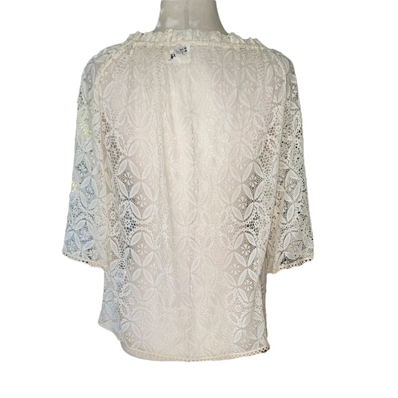 Milly of New York Ivory Lace Eyelet Sheer Tie Neck Blouse - 4 - Picture 5 of 10